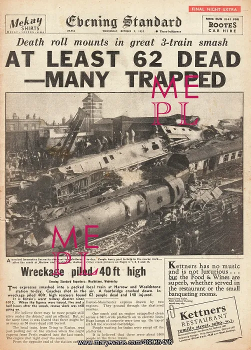 : 1952 Evening Standard Harrow train disaster : 1952 Evening Standard Harrow train disaster