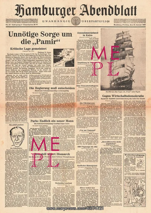  : 1952 Hamburger Abendblatt Sinking of sailing ship Pamir