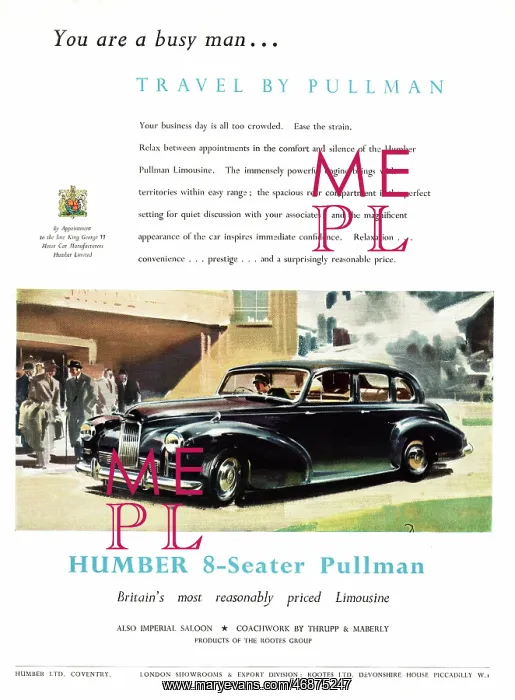: 1952 magazine ad Humber Pullman : 1952 magazine ad Humber Pullman