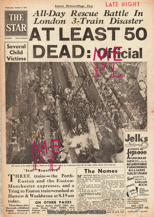 : 1952 The Star Harrow train disaster : 1952 The Star Harrow train disaster