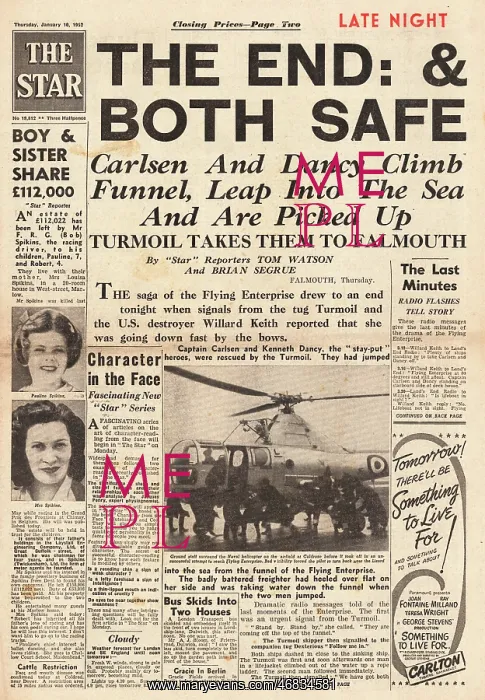 : 1952 The Star Sinking of Flying Enterprise : 1952 The Star Sinking of Flying Enterprise