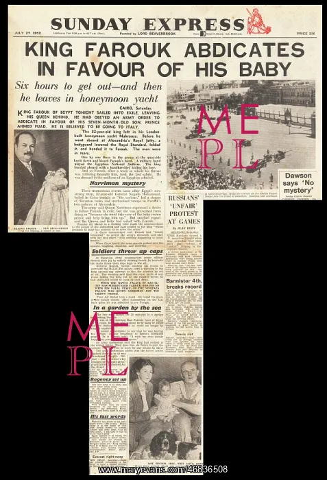  : 1952 Sunday Express King Farouk abdicates