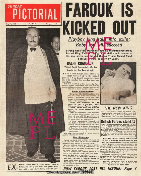 : 1952 Sunday Pictorial King Farouk abdicates : 1952 Sunday Pictorial King Farouk abdicates