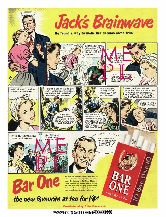 : 1952 UK advert Bar One cigarettes : 1952 UK advert Bar One cigarettes