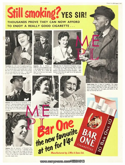 : 1952 UK advert Bar One cigarettes : 1952 UK advert Bar One cigarettes