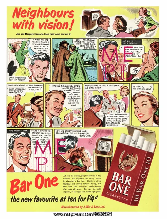 : 1952 UK advert Bar One cigarettes : 1952 UK advert Bar One cigarettes