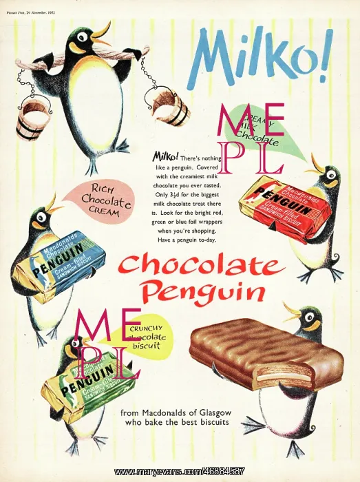 : 1952 UK advert Chocolate Penguin biscuit : 1952 UK advert Chocolate Penguin biscuit