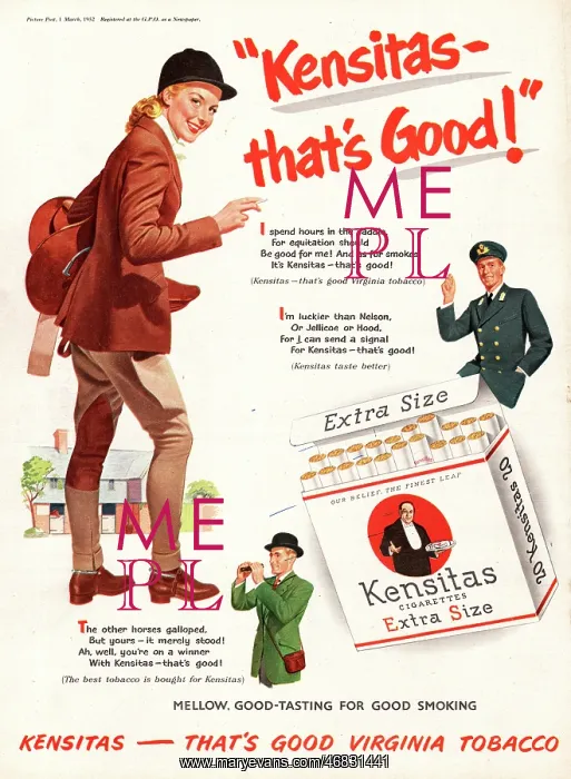 : 1952 UK ad Kensitas cigarettes : 1952 UK ad Kensitas cigarettes