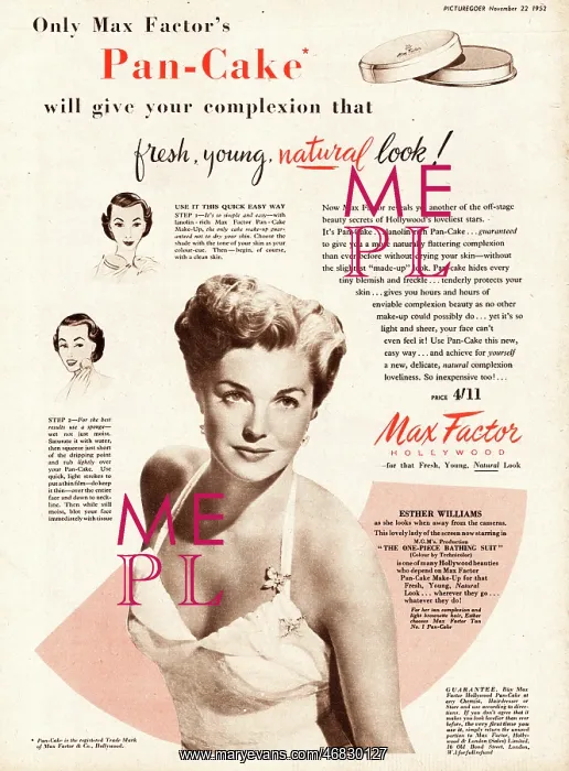 : 1952 UK ad Max Factor Pan-cake make up : 1952 UK ad Max Factor Pan-cake make up