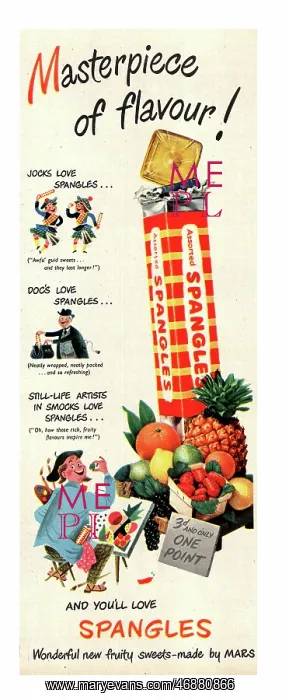 : 1952 UK magazine advert Spangles sweets : 1952 UK magazine advert Spangles sweets