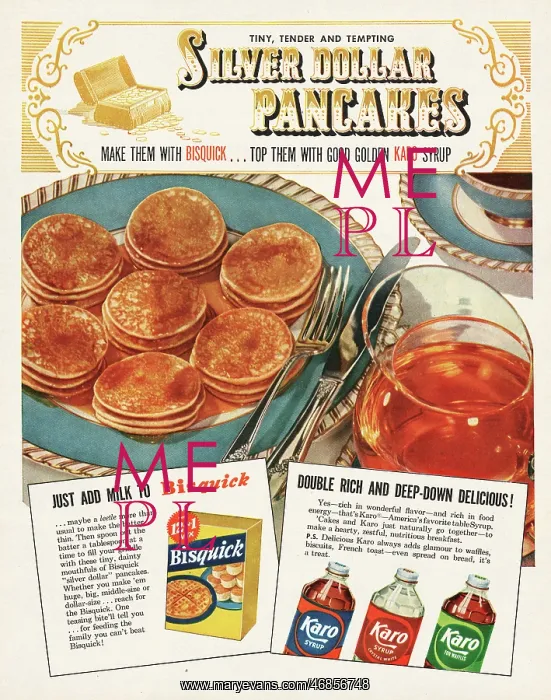 : 1952 U.S. Magazine Bisquick Pancakes Advert : 1952 U.S. Magazine Bisquick Pancakes Advert