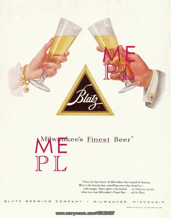 : 1952 U.S. Magazine Blatz beer Advert : 1952 U.S. Magazine Blatz beer Advert