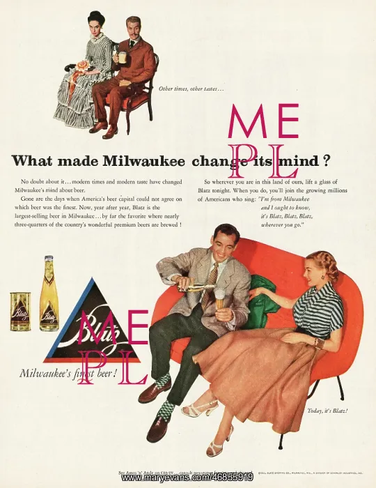 : 1952 U.S. Magazine Blatz beer Advert : 1952 U.S. Magazine Blatz beer Advert