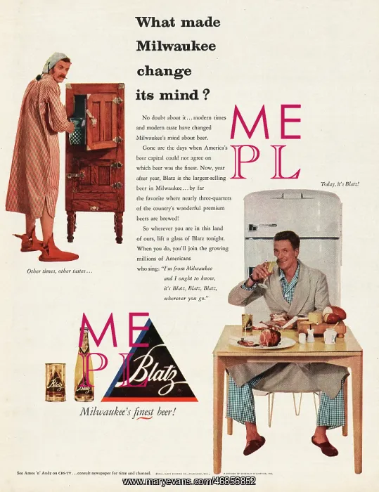 : 1952 U.S. Magazine Blatz beer Advert : 1952 U.S. Magazine Blatz beer Advert