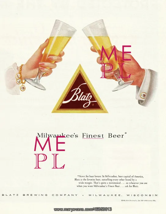 : 1952 U.S. Magazine Blatz beer Advert : 1952 U.S. Magazine Blatz beer Advert