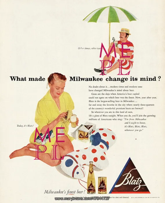 : 1952 U.S. Magazine Blatz beer Advert : 1952 U.S. Magazine Blatz beer Advert