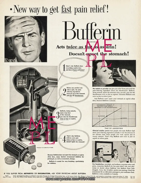 : 1952 U.S. Magazine Bufferin Advert : 1952 U.S. Magazine Bufferin Advert