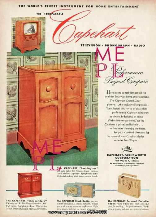 : 1952 U.S. Magazine Capehart Television Advert : 1952 U.S. Magazine Capehart Television Advert