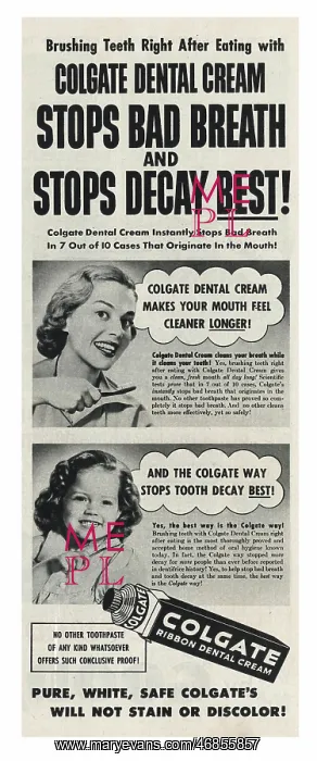 : 1952 U.S. Magazine Colgate Toothpaste Ad : 1952 U.S. Magazine Colgate Toothpaste Ad
