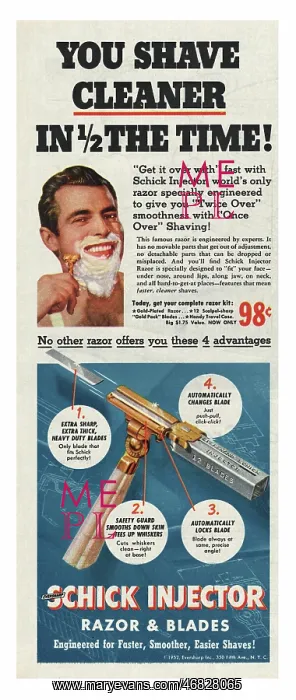 : 1952 U.S. Magazine Eversharp Razor Advert : 1952 U.S. Magazine Eversharp Razor Advert