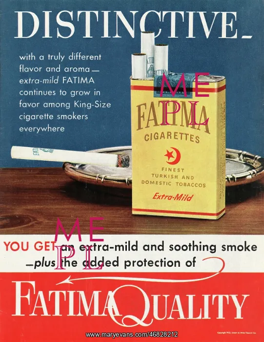 : 1952 U.S. Magazine Fatima Cigarette Advert : 1952 U.S. Magazine Fatima Cigarette Advert
