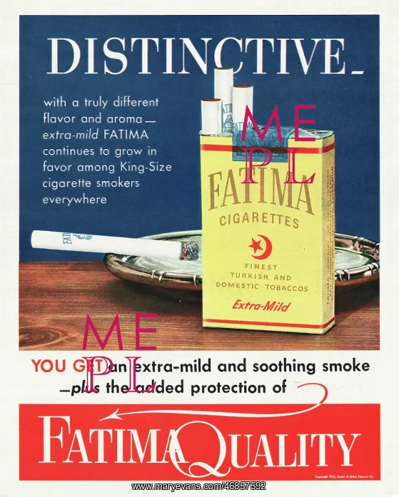  : 1952 U.S. Magazine Fatima Cigarette Advert