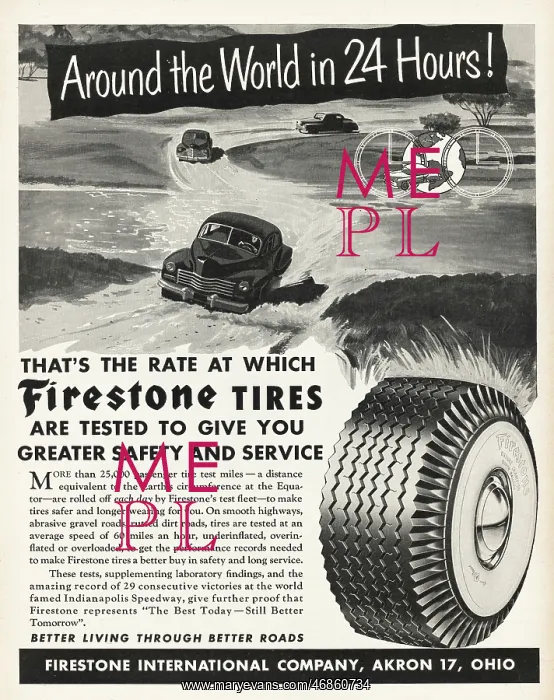 : 1952 U.S. Magazine Firestone Tyres Advert : 1952 U.S. Magazine Firestone Tyres Advert