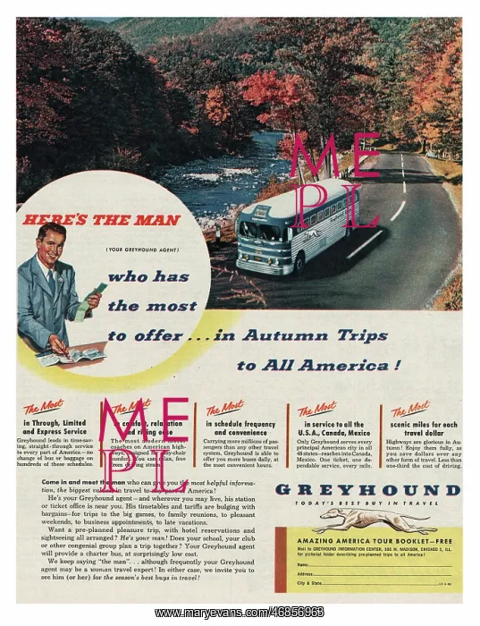 : 1952 U.S. Magazine Greyhound Lines Advert : 1952 U.S. Magazine Greyhound Lines Advert