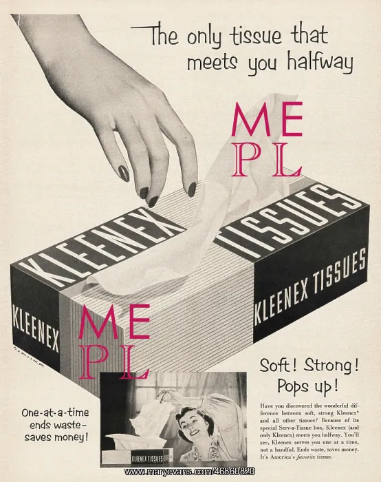 : 1952 U.S Magazine Kleenex Tissues Advert : 1952 U.S Magazine Kleenex Tissues Advert