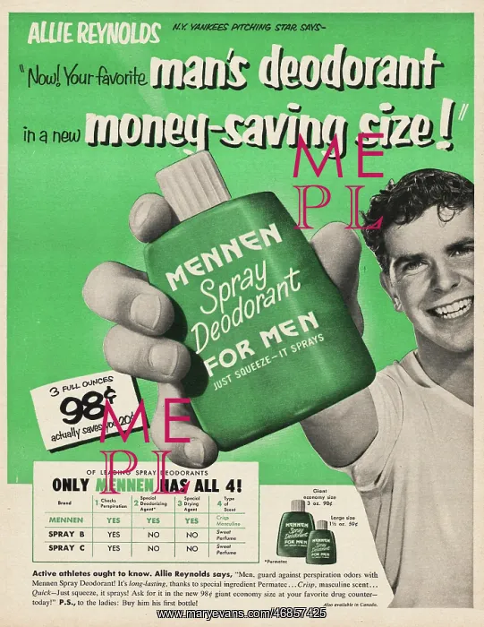: 1952 U.S. Magazine Menen Deoderant Advert : 1952 U.S. Magazine Menen Deoderant Advert