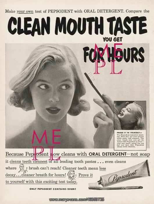  : 1952 U.S. Magazine Pepsodent toothpaste Advert