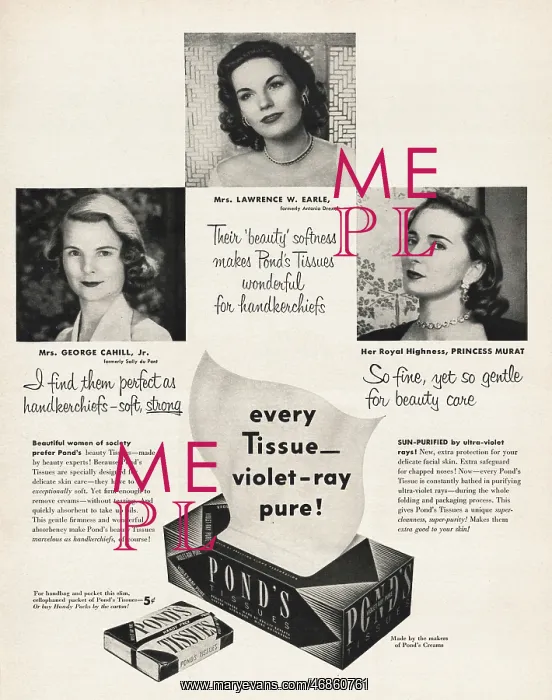 : 1952 U.S Magazine Pond's Tissues Advert : 1952 U.S Magazine Pond's Tissues Advert
