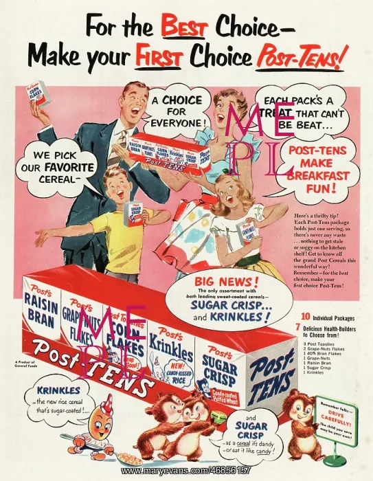 : 1952 U.S. Magazine Post's Cereals Advert : 1952 U.S. Magazine Post's Cereals Advert