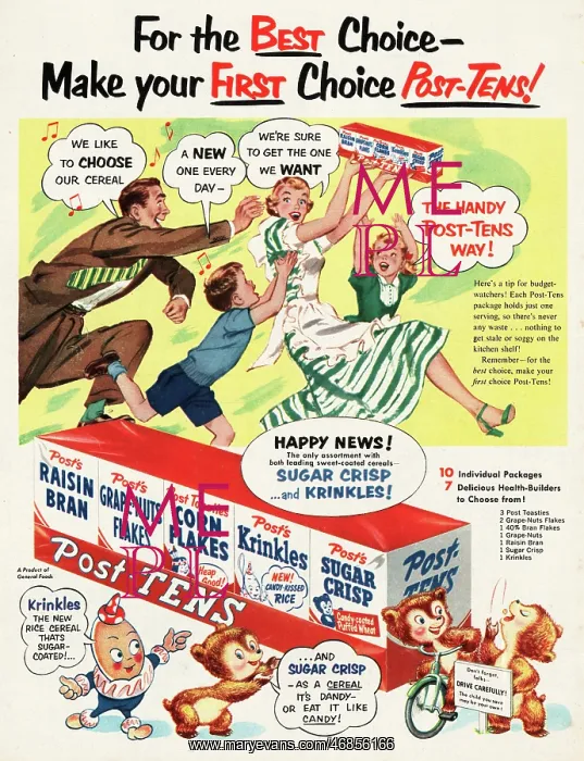 : 1952 U.S. Magazine Post's Cereals Advert : 1952 U.S. Magazine Post's Cereals Advert