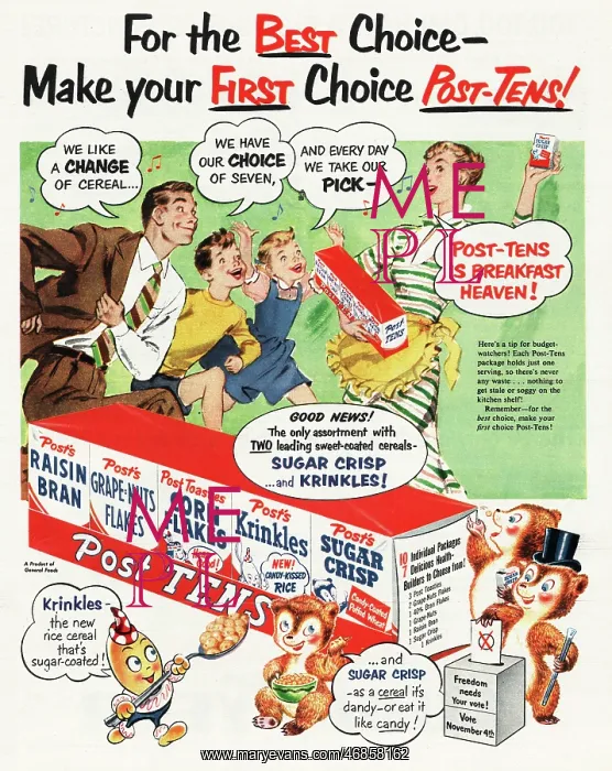 : 1952 U.S. Magazine Post's Cereals Advert : 1952 U.S. Magazine Post's Cereals Advert
