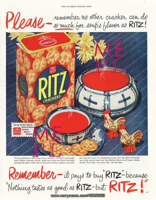 : 1952 U.S. Magazine Ritz Crackers Advert : 1952 U.S. Magazine Ritz Crackers Advert