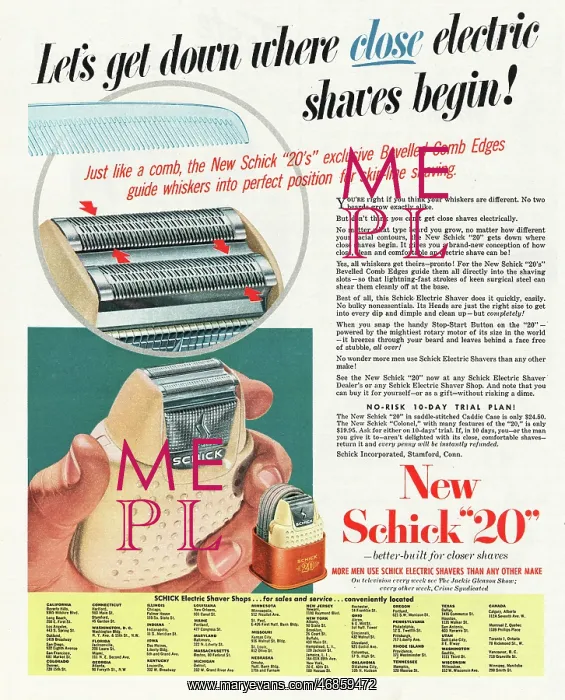 : 1952 U.S. Magazine Schick Razor Advert : 1952 U.S. Magazine Schick Razor Advert