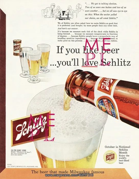  : 1952 U.S. Magazine Schlitz beer Advert
