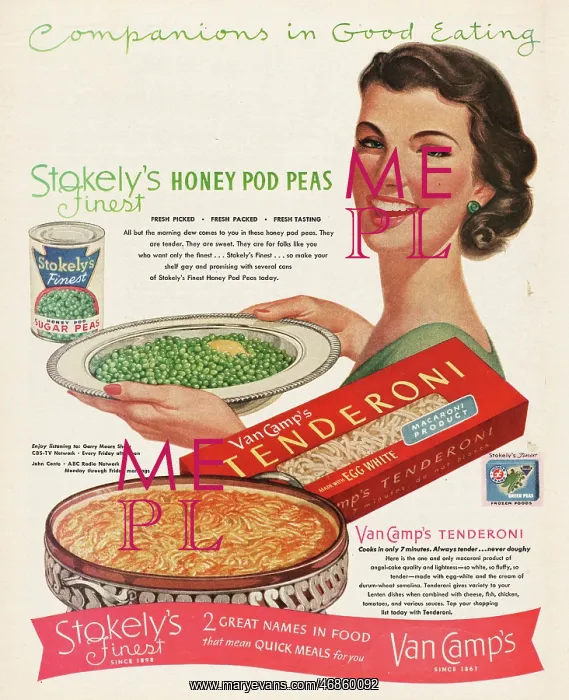  : 1952 U.S. Magazine Stokely's Peas Advert