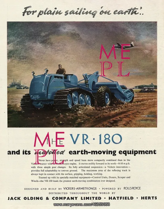 : 1952 U.S. Magazine Vickers 180 Tractor Advert : 1952 U.S. Magazine Vickers 180 Tractor Advert