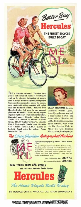: 1953 advert Hercules bicycles : 1953 advert Hercules bicycles