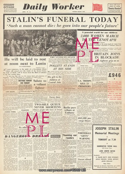 : 1953 Daily Worker Death of Stalin : 1953 Daily Worker Death of Stalin