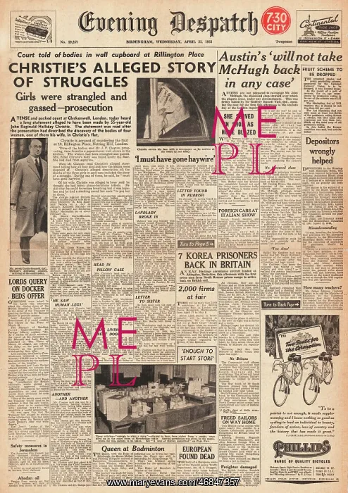 : 1953 Evening Despatch 10 Rillington Place : 1953 Evening Despatch 10 Rillington Place