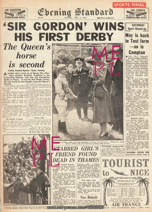 : 1953 Evening Standard Gordon Richards and Pinza : 1953 Evening Standard Gordon Richards and Pinza