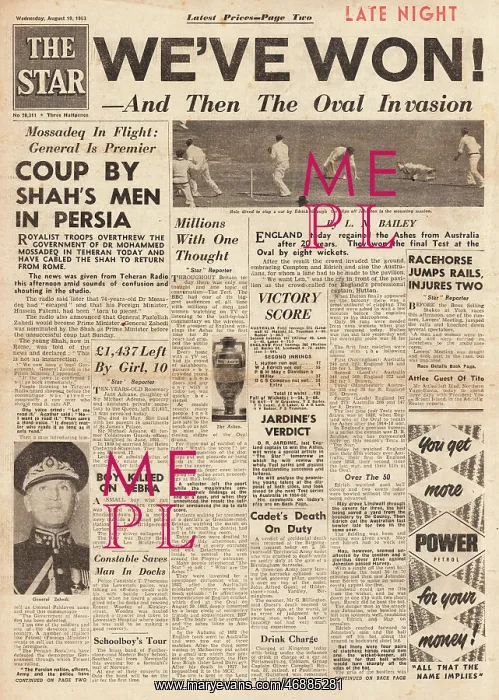 : 1953 The Star England win the Ashes : 1953 The Star England win the Ashes