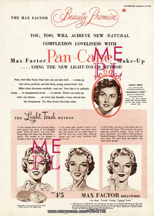 : 1953 UK magazine advert Max Factor Pan-Cake : 1953 UK magazine advert Max Factor Pan-Cake