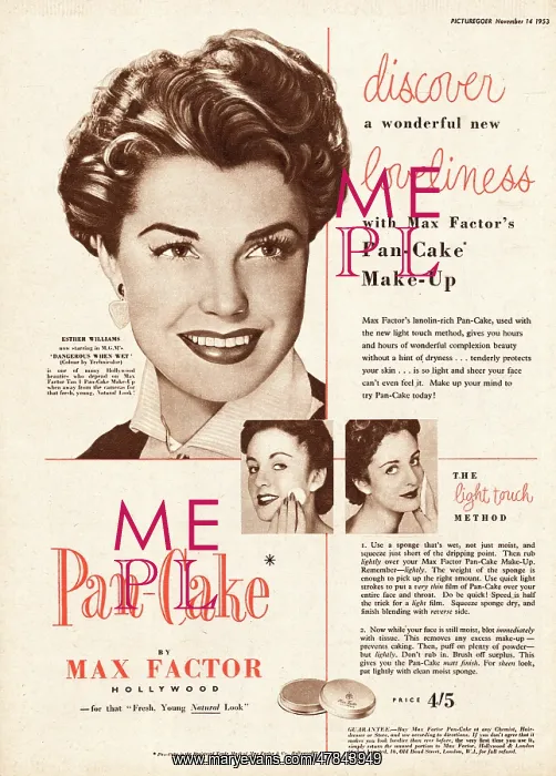 : 1953 UK magazine advert Max Factor Pan-Cake : 1953 UK magazine advert Max Factor Pan-Cake