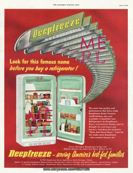 : 1953 U.S. Magazine Deepfreeze Refridgerator Ad : 1953 U.S. Magazine Deepfreeze Refridgerator Ad