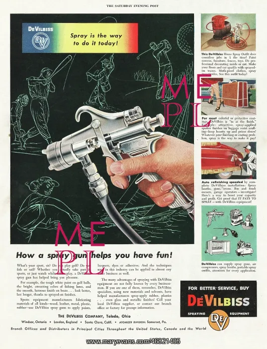 : 1953 U.S. Magazine DeVilbiss Spray Paint Advert : 1953 U.S. Magazine DeVilbiss Spray Paint Advert