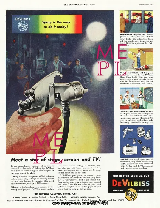 : 1953 U.S. Magazine DeVilbiss Spray Paint Advert : 1953 U.S. Magazine DeVilbiss Spray Paint Advert